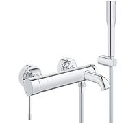 Grohe Essence 25249_1 - Miscelatore monocomando per vasca da bagno, montaggio a parete, con set doccia, a prova di proprietà, edizione professionale, cromato