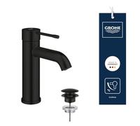 GROHE Essence Miscelatore Lavabo Monocomando con Set Scarico Pop-Up Push-Open (Taglia S 208mm, Leva Metallica, Cartuccia Ceramica 28 mm, Risparmio Idrico ed Energetico), Nero Opaco
