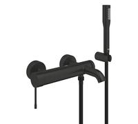 GROHE Essence Miscelatore Vasca a Parete con Set Doccia (Cartuccia Ceramica 35 mm, Stick Hand 1 Spray, Flessibile 1,5 m, Porta Doccetta), Nero Opaco