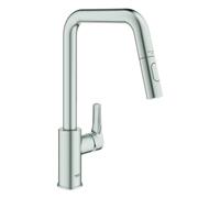 GROHE Eurosmart Mitigeur monocommandé pour évier, saillie 221mm, orientable, douchette Dual extractible, 30619DC0, 30619DC0, Colorazione: super acciaio
