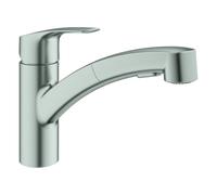 GROHE Eurosmart Mitigeur monocommandé pour évier, saillie 227mm, orientable, douchette Dual extractible, 30305DC1, 30305DC1, Colorazione: super acciaio