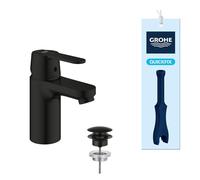 GROHE Get Miscelatore Lavabo Monocomando con Set Scarico Pop-Up Push-Open (Taglia S, Risparmio Idrico ed Energetico, Cartuccia Ceramica 35 mm, Leva Metallica, 3/8 Pollici), Nero Opaco