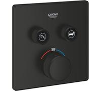 GROHE Grohtherm SmartControl - Termostato Quadrato Incasso per Doccia o Vasca (2 Valvole, Push ON-OFF, Girevole per Volume, Pulsante Sicurezza 38°C), Nero Opaco
