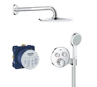 GROHE Grohtherm SmartControl Set Doccia da Incasso, Termostato 2 Vie con Supporto, Soffione Rainshower Cosmopolitan 210 mm 2 Getti, Manopola Cosmopolitan Stick, Cromo, 34743000