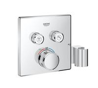 Grohe 29125000 Miscelatore Termostatico a 2 Vie con Supporto Manopola Doccia Integrato, Cromo, Squadrato