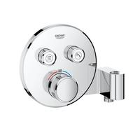 Grohe 29120000 Miscelatore Termostatico a 2 Vie con Supporto Manopola Doccia Integrato, Cromo, Rotondo