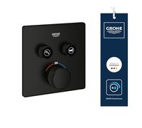 GROHE Grohtherm SmartControl - Termostato Quadrato Incasso per Doccia o Vasca (2 Valvole, Push ON-OFF, Girevole per Volume, Pulsante Sicurezza 38°C), Nero Opaco