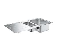 Lavello Inox K500 31572sd1 - Incasso - 1 Vasca + Vasca - Installazione Gocciolatoio Reversibile - 100x50 Cm - Acciaio Inox