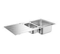Lavello Inox K500 31572sd1 - Incasso - 1 Vasca + Vasca - Installazione Gocciolatoio Reversibile - 100x50 Cm - Acciaio Inox