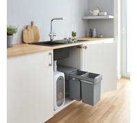 GROHE K500 Lavello da cucina in quarzo composito nero granite, 1 vasca 347x440x200 con kit di avviamento GROHE Blue Home Duo, doccetta estraibile con contenitori sottolavello e caraffa in vetro