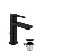 GROHE Lineare Miscelatore Lavabo con Set Scarico Pop-Up (Taglia XS, Risparmio Energetico e Idrico, Cartuccia Ceramica 28 mm, Leva in Posizione Centrale Acqua Fredda, Attacchi 3/8 Pollici), Nero Opaco