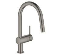 GROHE Minta - Miscelatore Cucina con Doccetta Estraibile a Doppio Getto (Bocca a C Girevole Alta 379mm, Cartuccia Ceramica 46mm, Raccordi 3/8 di Pollice), Grigio Antracite Spazzolato, 32321AL2