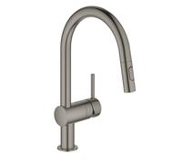 GROHE Minta Mitigeur monocommandé pour évier, bec en C, avec douchette extractible Dual, 32321AL2, 32321AL2, Colorazione: grafite dura spazzolata