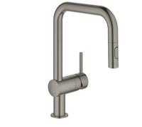 GROHE Minta Mitigeur monocommandé pour évier, bec en U, avec douchette extractible Dual, 32322AL2, 32322AL2, Colorazione: grafite dura spazzolata