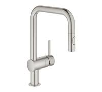 GROHE Minta Mitigeur monocommandé pour évier, portée 225mm, bec en U, extractible, Easy Docking, douchette double, pivotant, 32322DC2, 32322DC2, Colorazione: super acciaio