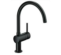 GROHE Minta - Miscelatore per lavello cucina (1 leva, bocca a C alta, bocca girevole, cartuccia in ceramica da 46 mm), dimensione 356 mm, nero, 32917KS0
