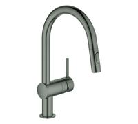 GROHE Minta Mitigeur monocommandé pour évier, bec en C, avec douchette extractible Dual, 32321AL2, 32321AL2, Colorazione: grafite dura spazzolata