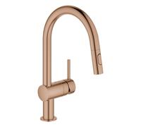 GROHE Minta Mitigeur monocommandé pour évier, portée 223mm, bec en C, extractible, Easy Docking, pivotant, double douchette d'évier, 32321DL2, 32321DL2, Colorazione: tramonto caldo spazzolato