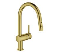 GROHE Minta Mitigeur monocommandé pour évier, portée 223mm, bec en C, extractible, Easy Docking, pivotant, double douchette d'évier, 32321GN2, 32321GN2, Colorazione: fresco sorgere del sole spazzolato