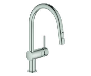 GROHE Minta Mitigeur monocommandé pour évier, portée 223mm, bec en C, extractible, Easy Docking, pivotant, double douchette d'évier, 32321DC2, 32321DC2, Colorazione: super acciaio