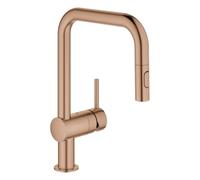 GROHE Minta Mitigeur monocommandé pour évier, portée 225mm, bec en U, extractible, Easy Docking, douchette double, pivotant, 32322DL2, 32322DL2, Colorazione: tramonto caldo spazzolato