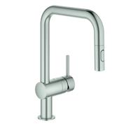 GROHE Minta Mitigeur monocommandé pour évier, portée 225mm, bec en U, extractible, Easy Docking, douchette double, pivotant, 32322DC2, 32322DC2, Colorazione: super acciaio