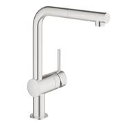 GROHE Minta - Rubinetto per lavello da cucina con doccetta estraibile (bocca a L, raggio di rotazione di 360°, cartuccia in ceramica da 46 mm, attacchi da 3/8 pollici), Supersteel, 32168DC0
