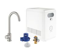 GROHE Blue Professional Mono Set mitigeur d'évier, portée 153mm, bec C, avec fonction filtre et refroidissement, 31302DC2, 31302DC2, Colorazione: super acciaio