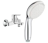 Grohe Miscelatore Monocomando Per Vasca-Doccia Bauedge, Cromo 23334000 & Manopola Doccia A 2 Getti Tempesta, Cromo 27597001