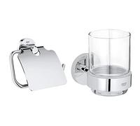Grohe Porta Rotolo Essentials Cromo 40367001, Cromo & Bicchiere Con Supporto Ess