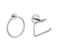 Grohe Porta Salviette ad Anello Essentials New, Argento 40365001 + GROHE Porta R