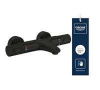 GROHE Precision Feel - Miscelatore Vasca Termostatico CoolTouch a Vista (Deviatore Vasca/Doccia, Grip Zigrinato, Pulsante Sicurezza 38°C, EcoButton, Leva Metallica), Nero Opaco