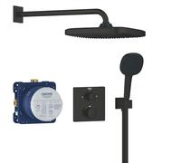 GROHE Precision - Sistema doccia da incasso con termostato per 2 uscite (valvola di intercettazione integrata, soffione 25 cm, doccetta a 2 getti, finitura quadrata), nero opaco, 348822430