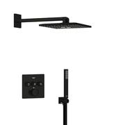 GROHE Precision SmartControl - Sistema Doccia Incasso con Termostato 3 Valvole (Soffione SmartActive 31cm 2 Spray, Cube Stick Hand Shower 1 Spray, Flessibile, Braccio Doccia), Nero Opaco
