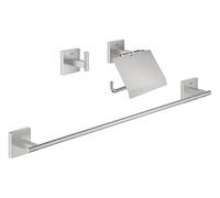 GROHE QUICKFIX Start Cube, Set accessori bagno per ospiti 3-in-1, Installazione a vite o con colla, Super Steel, 41124DC0