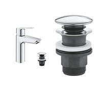 Grohe QUICKFIX Start Miscelatore Monocomando per Lavabo, Taglia M, Finitura Cromata, Strumento di Installazione Incluso & 40824000 Valvola Desagüe con Push-Aperto, Cromo