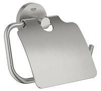 GROHE QuickFix Start, Portarotolo con coperchio metallo, fissaggio nascosto, viti e tasselli inclusi, montaggio facile con GROHE QuickGlue, 167 x 119 mm, Super Steel, 41179DC0