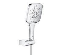 Grohe Rainshower 130 SmartActive Cube 26588000 Soffione Doccia a 3 Getti, Ecojoy Portata Limitata a 9,5l/min, Set con Supporto, Cromo Squadrato, 130 mm, Set di 3 Pezzi