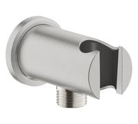 GROHE Rainshower 26658DC0 - Raccordo a gomito con supporto per doccetta e rosetta rotonda Ø 48 mm, attacco maschio 1/2", montaggio a parete, protezione contro il riflusso, Supersteel, 26658DC0