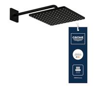 GROHE Rainshower 310 Mono Cube Set Soffione (A Parete, Soffione Risparmio Idrico 310mm con Braccio 422mm, Spray PureRain), Forma Quadrata, Nero Phantom