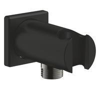 GROHE Rainshower Curva Uscita Doccia a Parete con Porta Doccetta, Rosetta Quadrata 48 x 48 mm, Connessione Maschio 1/2 Pollice, Corpo Metallico, Protetto Contro Reflusso, Nero Opaco