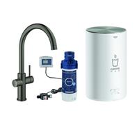 Grohe Red Duo Set robinetterie monocommande pour évier, portée 224mm, bec C, avec chauffe-eau GROHE Red taille M, 30083AL1, 30083AL1, Colorazione: grafite dura spazzolata