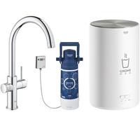 GROHE Red Duo Starter Kit con Rubinetto Acqua Bollente Istantanea, Bocca C, Boiler Taglia M 3 L, ChildLock, CoolTouch, Cromo, 30083001