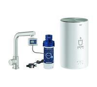 GROHE Red Mono Set robinets d'eau froide, portée 153mm, bec en L, avec GROHE Red chauffe-eau taille M, 30339DC1, 30339DC1, Colorazione: super acciaio