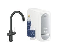 Grohe Blue Home Mitigeur monocommandé pour évier Starter Kit, portée 224mm, bec en C, avec fonction filtre et refroidissement, 31455KS1, 31455KS1, Colorazione: nero veluto