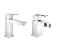 GROHE Set Eurocube Rubinetto Monocomando a Bocca Media per Lavabo, Cromo 23445000 + Miscelatore Monocomando Bidet, Cromo, 23138000