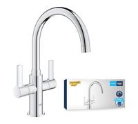 GROHE Start 30481000 - Miscelatore per lavello da cucina a 2 maniglie (bocca alta C, area girevole regolabile 0°/150°/360°, installazione a 1 foro, bassa pressione min. 0,2 bar, code UK 1/2" BSP