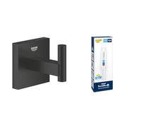GROHE Start Cube QuickFix Porta accappatoio e A1 QuickGlue - Porta asciugamano doccia a parete per bagno (metallo, fissaggio nascosto, viti e tasselli inclusi), nero opaco, 409612430