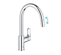 GROHE Start Flow QuickFix - Rubinetto miscelatore per lavello da cucina a 1 leva con funzione estraibile (beccuccio alto C, area girevole a 360°, cartuccia in ceramica da 28 mm, code da 1/2", alta