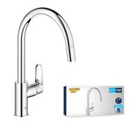 Tocca della cucina - Chrome - Alto in C - Mousseur estraibile - Ruota a 360 ° - Limitatore di flusso - Grohe Avvia flusso -